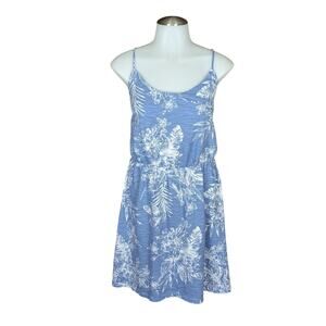 Old Navy Tropical Slub Knit Dress Medium Strappy Coastal Hawaiian Blue White